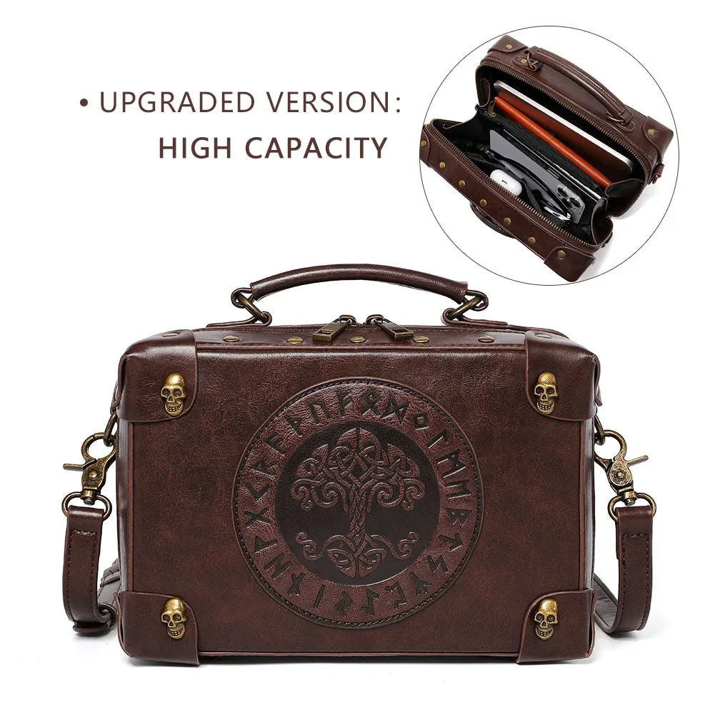 Medieval Renaissance Punk Box Bag Skull Studs — Warm Brown | KIMLUD