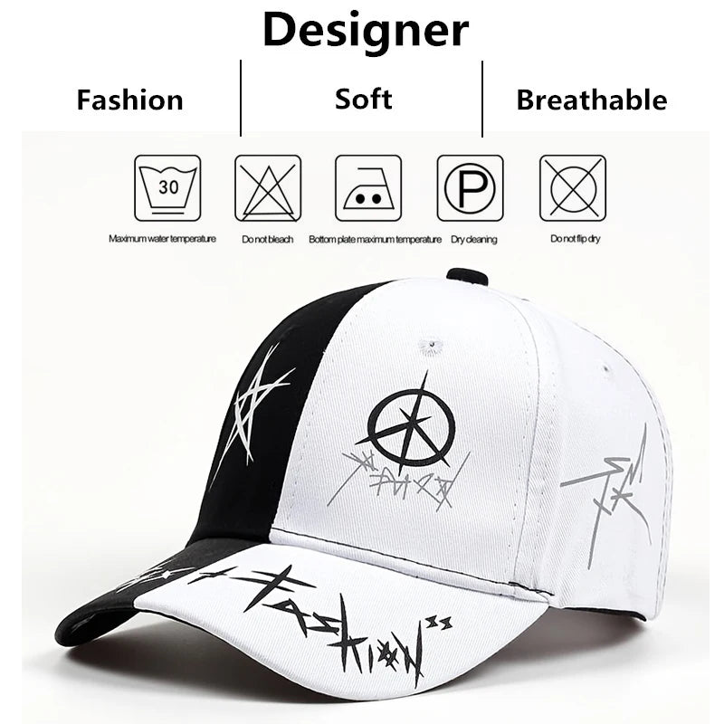 Snapback Baseball Cap Letter Pattern Printing — Black | KIMLUD