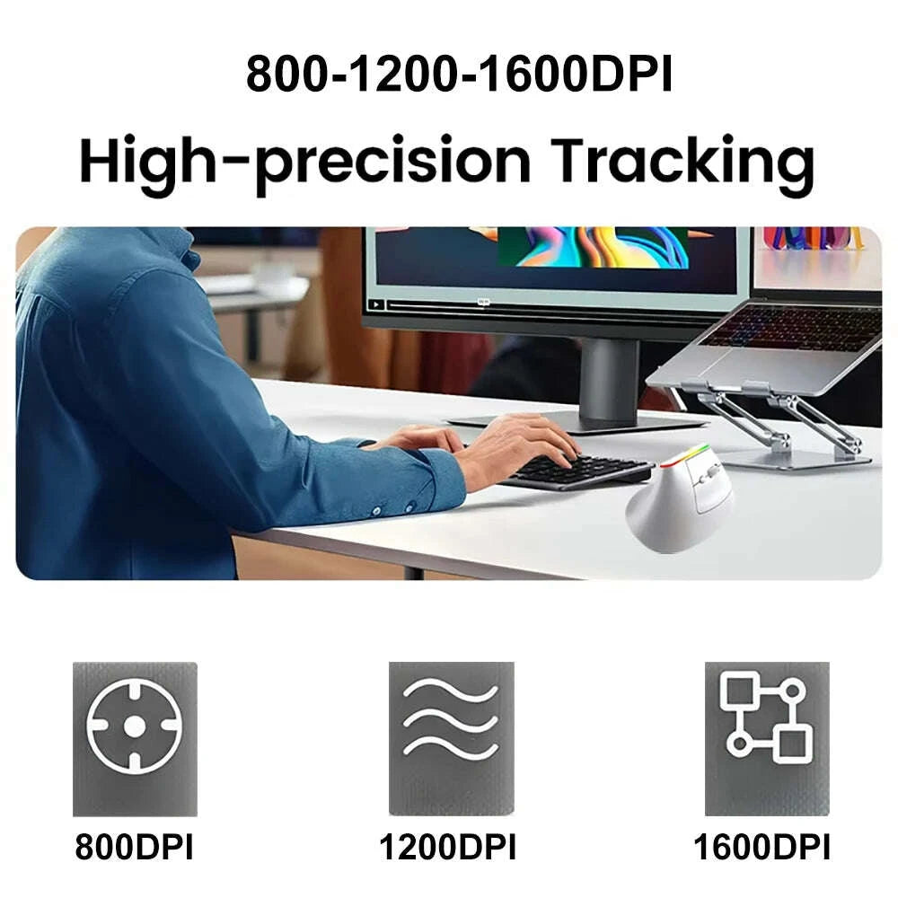 RGB Vertical Mouse 2.4G Wireless Mouse Dual Mode Bluetooth Mouse Ergonomic Mouse Rechargeable Mice Silent Mouse for PC Laptop