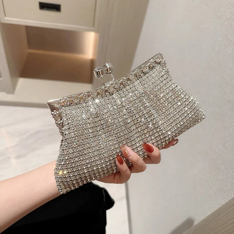 Crystal-Embellished Rhinestone Evening Clutch — Silver | KIMLUD