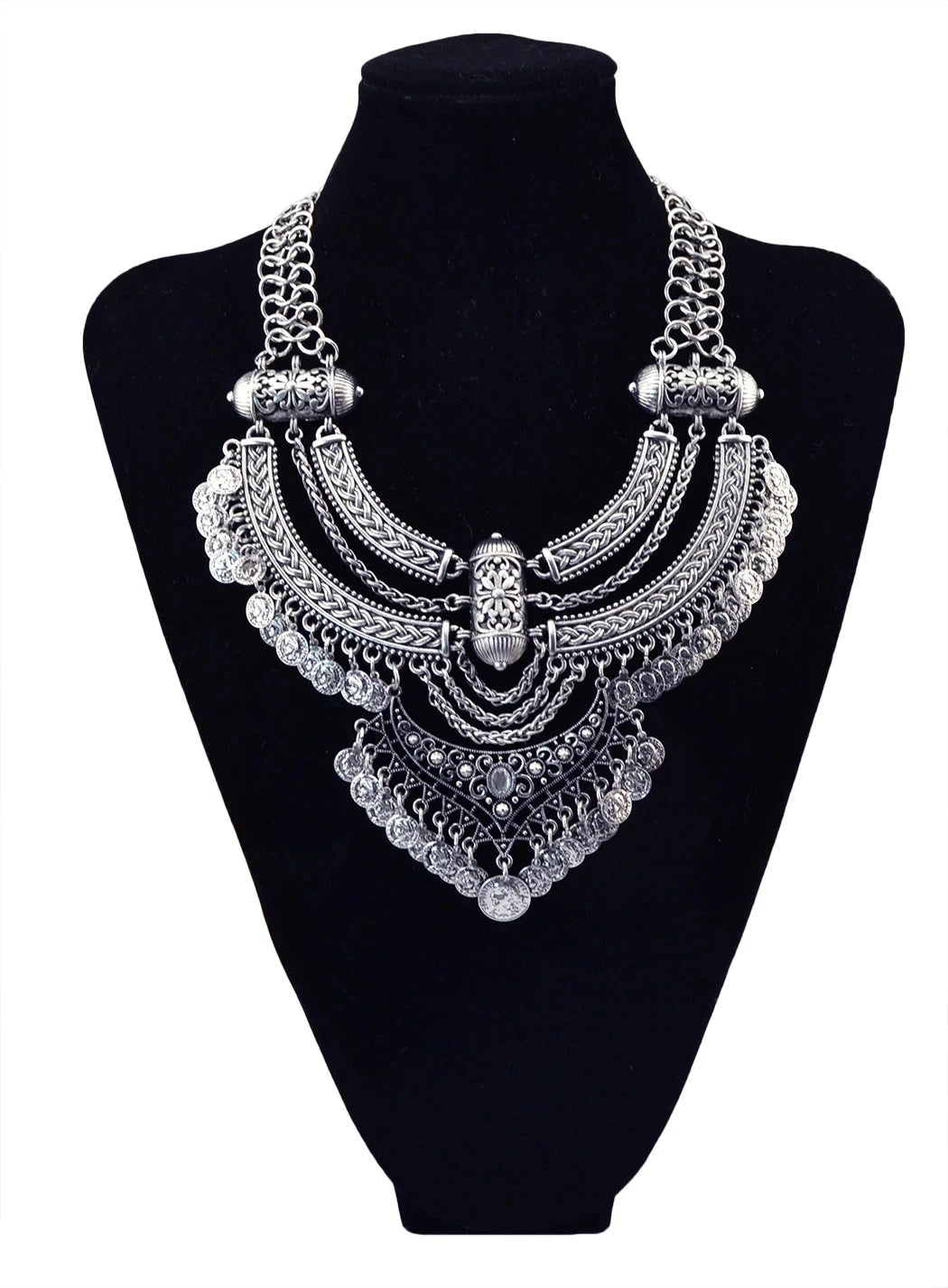 Collar Necklace - Big Chunky - Tibetan Silver - Silver | KIMLUD