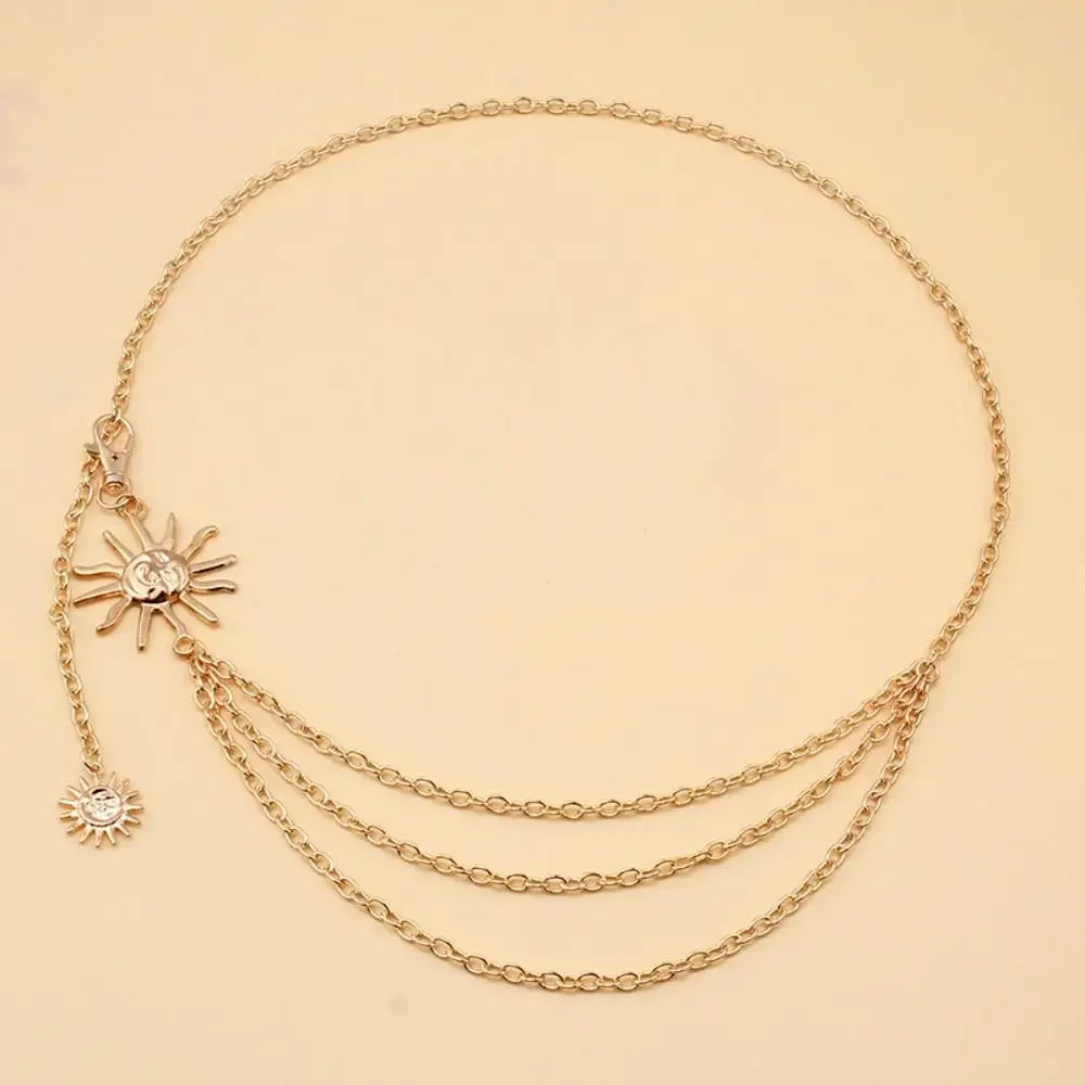Punk Hip Hop Style Waist Chain Sun Moon Star — Silver | KIMLUD