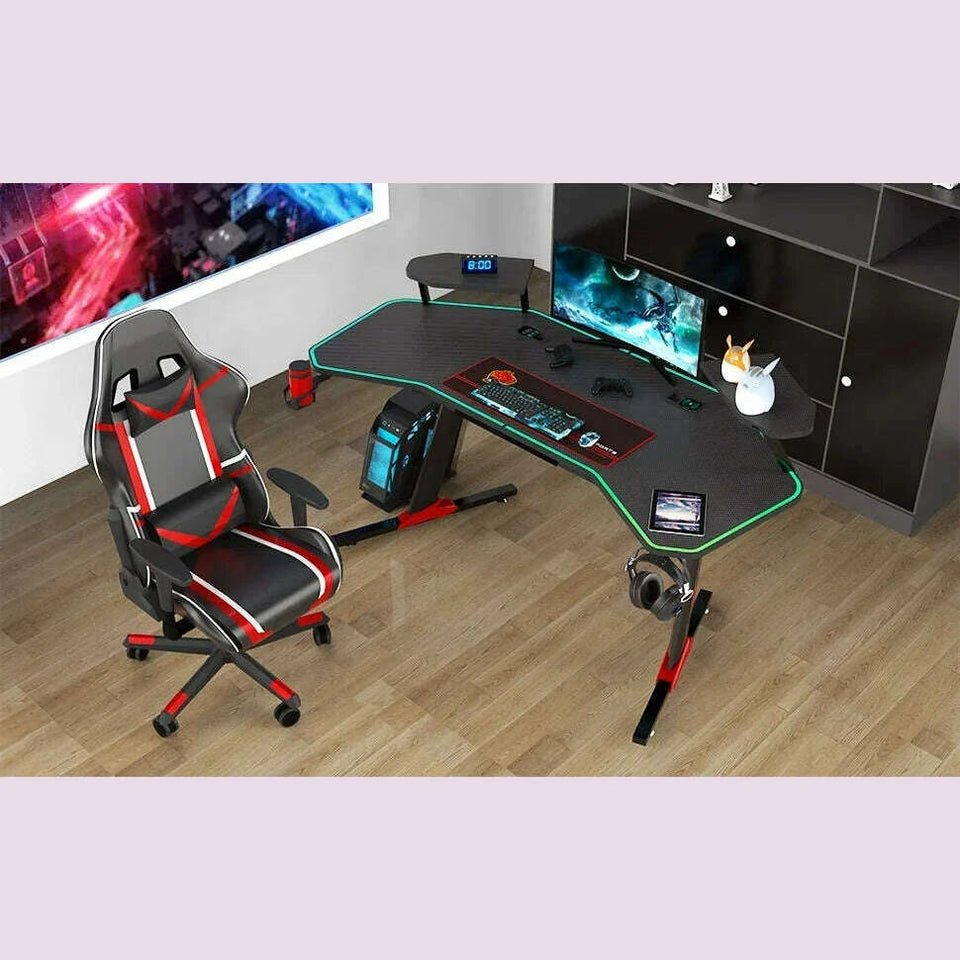 KIMLUD, A New Arrival 160CM Carbon Fiber Large Desktop gaming desk With Headphone Hook and Cup Holder Black big gaming table, KIMLUD Womens Clothes