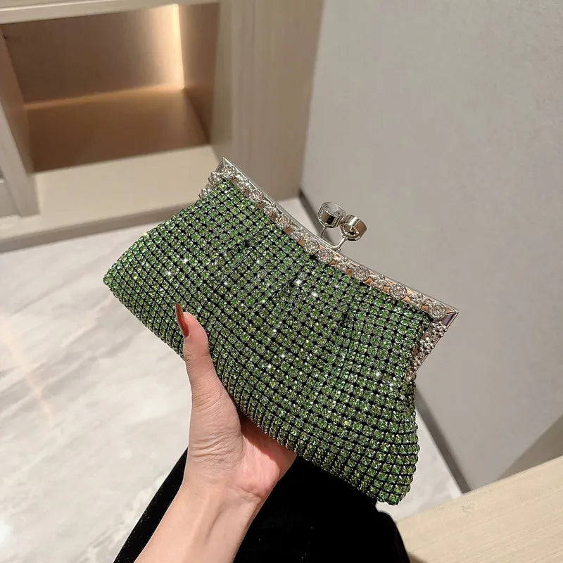 Crystal-Embellished Rhinestone Evening Clutch — Silver | KIMLUD