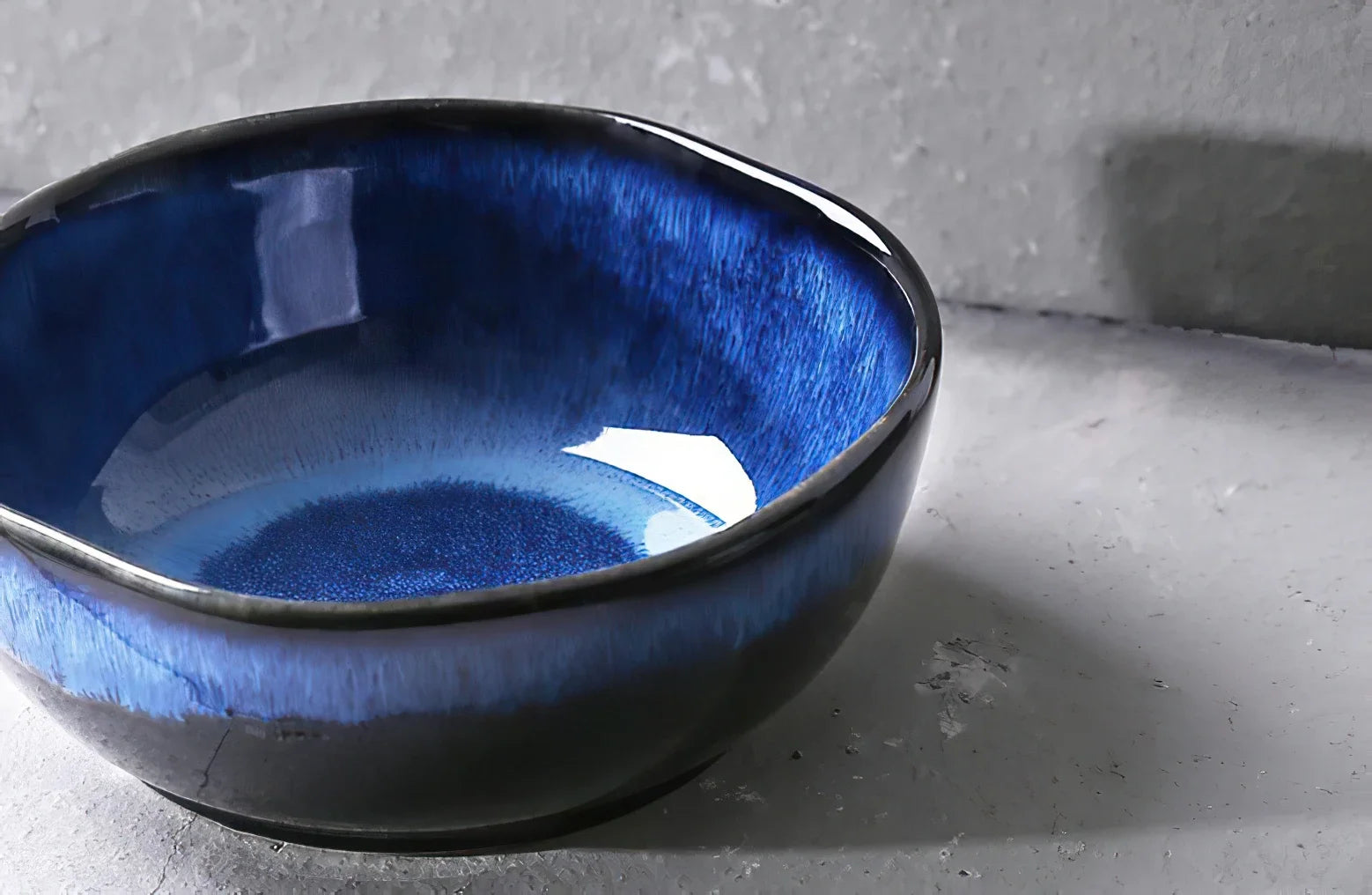 Bone China Bowl Irregular Japanese-Inspired Shape With Soft Flared Rim — Blue | KIMLUD