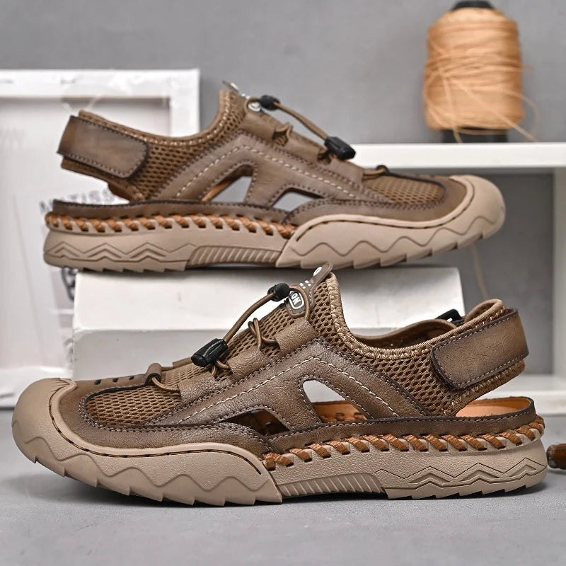 Mesh Sandals Ankle-Wrap Outdoor Casual — Sandstone Brown | KIMLUD