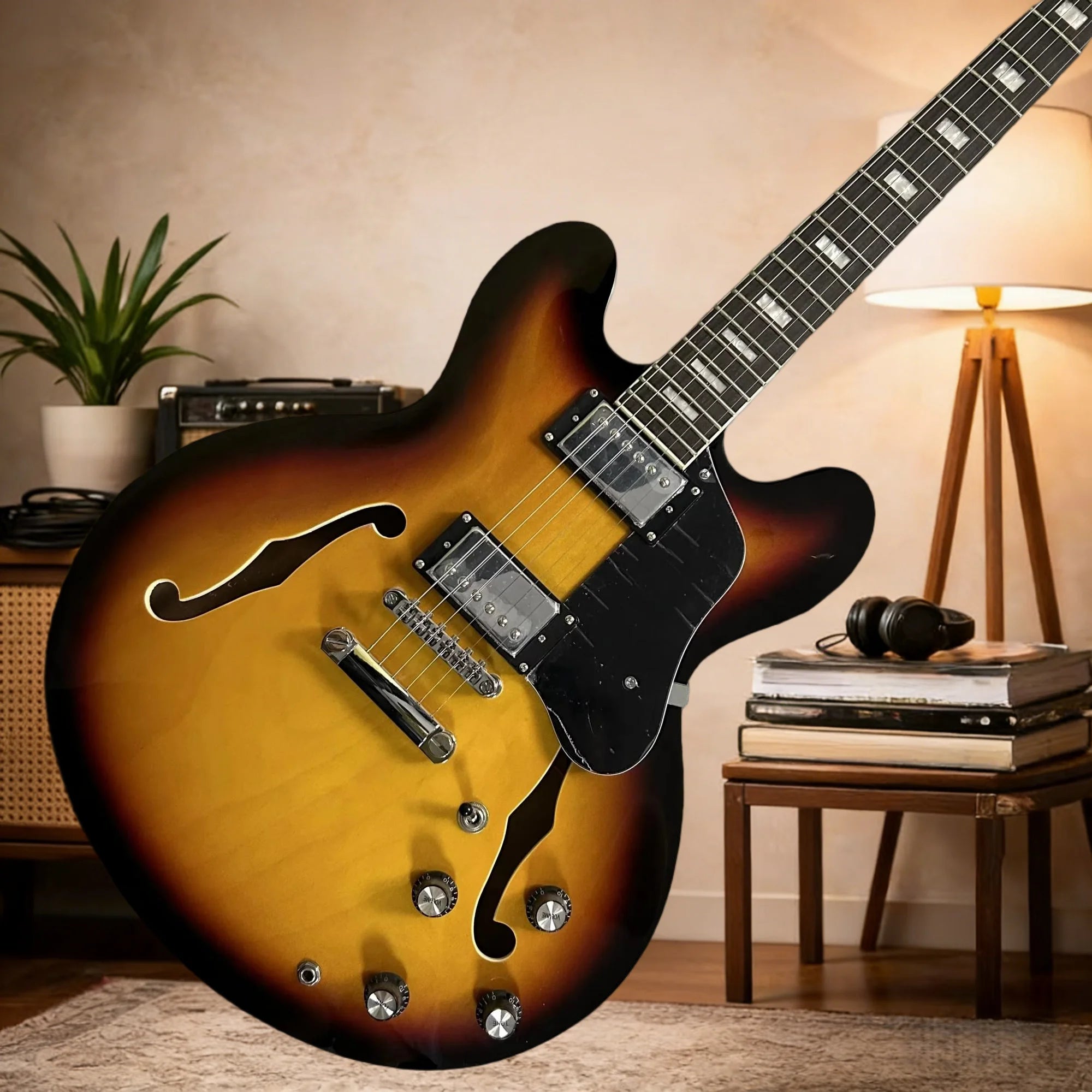 Maple-Body Electric Guitar Half-Hollow Design Sunset 335 With Rosewood Neck 22-Fret — Sunburst | KIMLUD