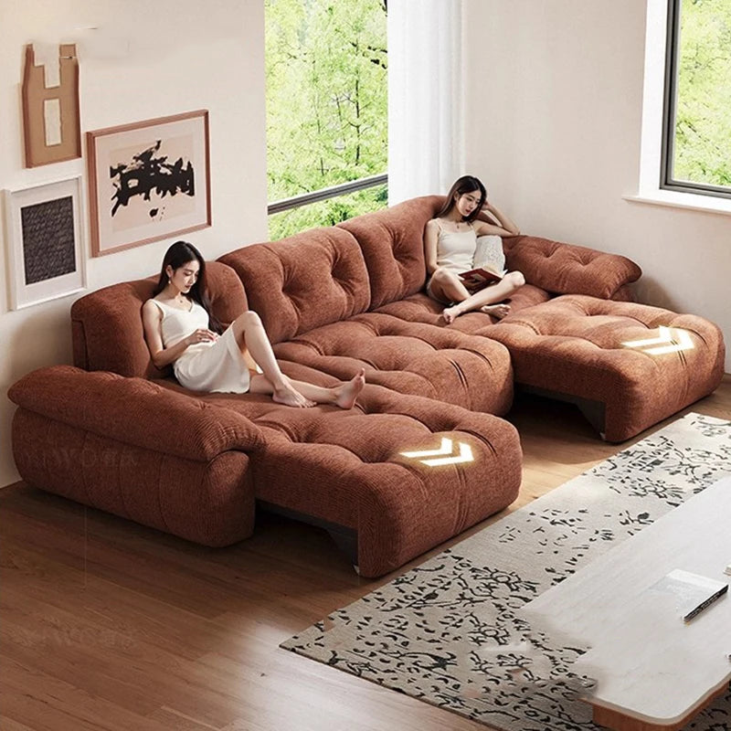 Velvet Designer Living Room Sofa Multifunctional Electric Adjustment — Burnt Orange | KIMLUD