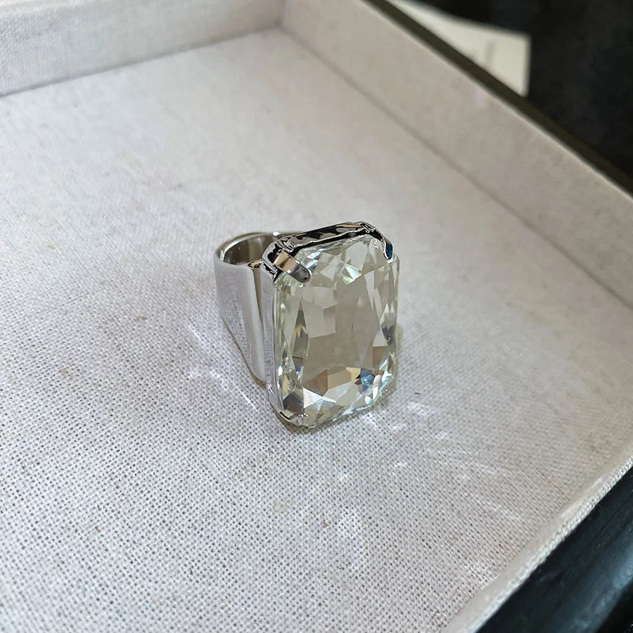 Rings Big Oval Clear Crystal Glass Open Rings — Clear | KIMLUD