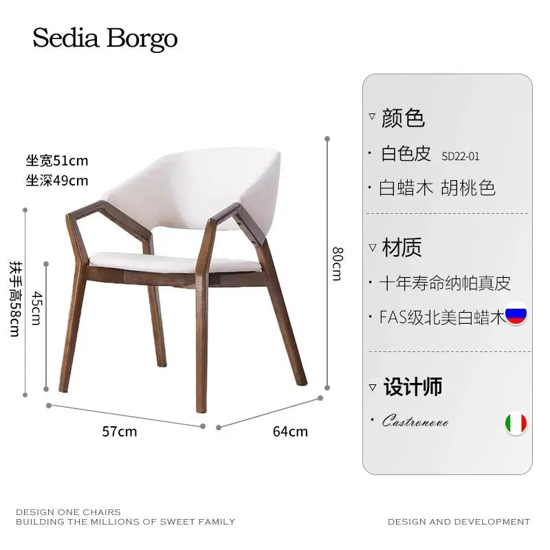 Nordic Chair Ivory Leather On Walnut Wood — Ivory | KIMLUD