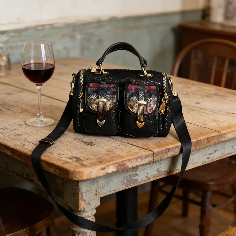 Mesh Paillette Messenger Bag Iridescent — Black | KIMLUD