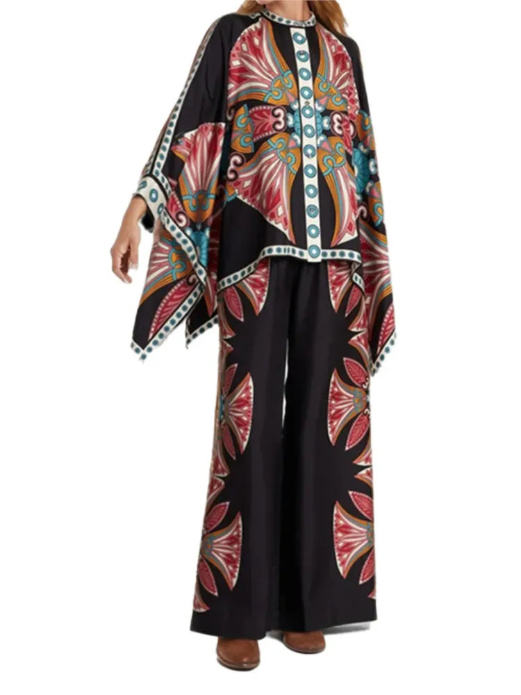 Two Piece Set – Irregular Geometric Print – Wide Leg – | KIMLUD