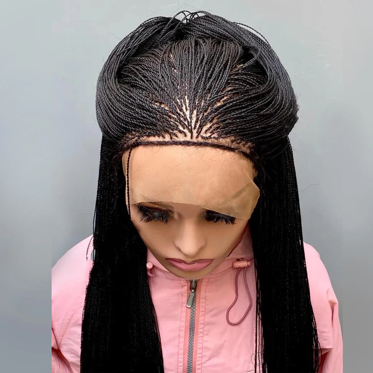 Lace Front Wig – Micro Twist Braids – Kanekalon – 1B Black | KIMLUD