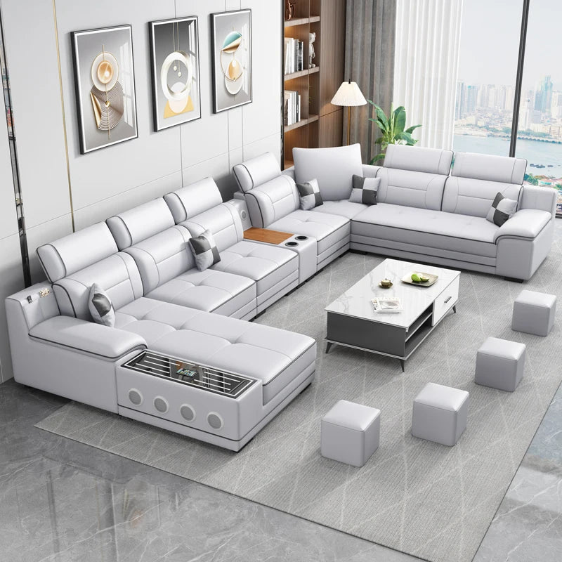 Fabric Sofa Modern Minimalist U-Shape — Gray | KIMLUD