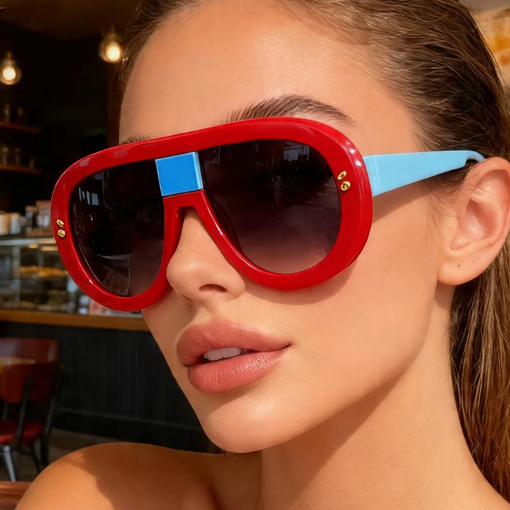 Rivet Leopard Print Oversized Sunglasses — Red | KIMLUD
