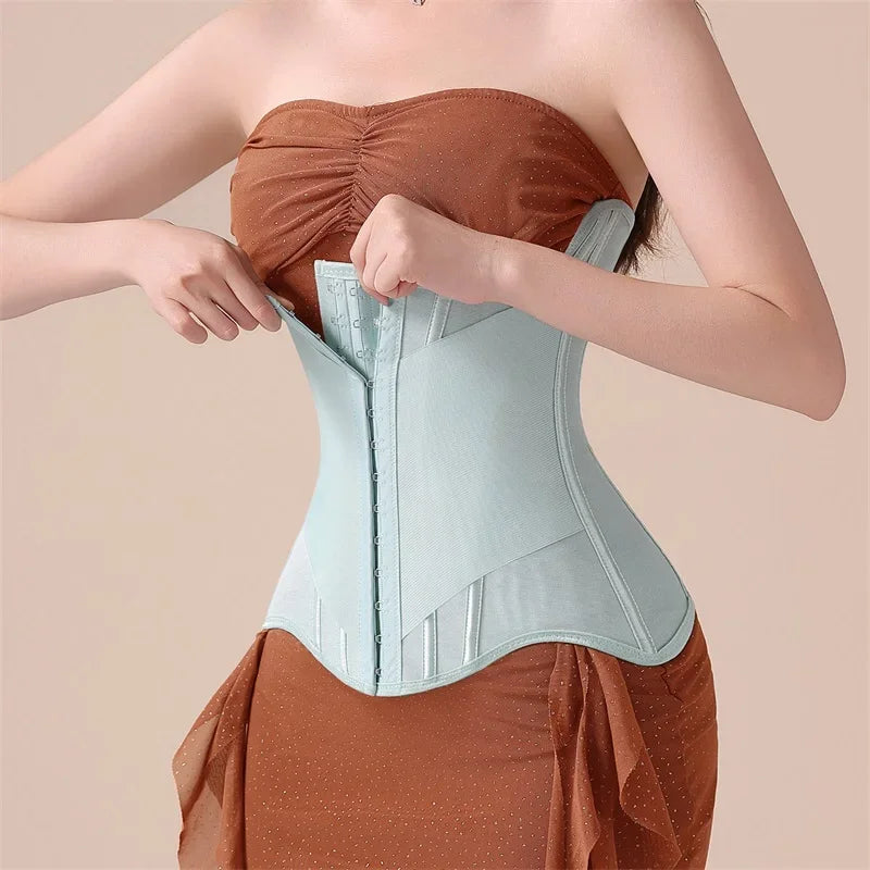 U-Shaped Waist Trainer Corset Steel Boned — Light Pink | KIMLUD
