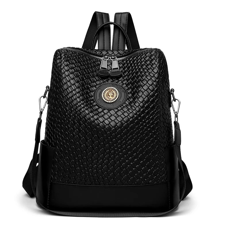 Leather Backpack Softback Large Capacity — Black | KIMLUD