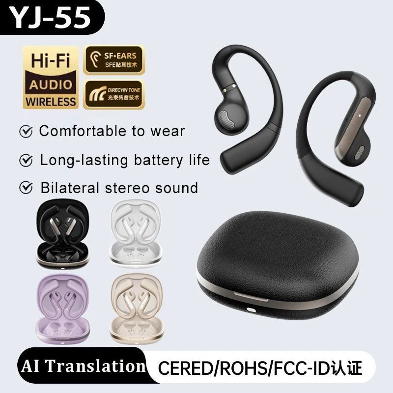 Semi-In-Ear Air-Conduction Headset AI Translation — Black | KIMLUD