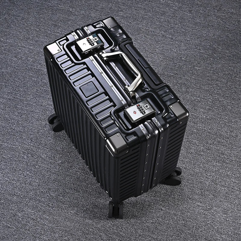 Aluminum Frame Carry-On Suitcase Sturdy PC Trolley Case — Black | KIMLUD