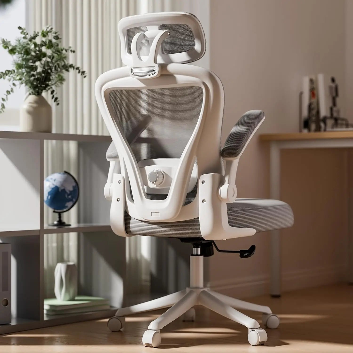 Mesh High Back Ergonomic Office Chair M903 With Wheels, Adjustable Lumbar Support — Ivory | KIMLUD