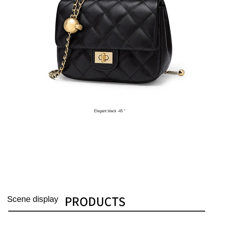 Leather Chain Crossbody Bag With Structured Small Square Silhouette And Polished Hardware — Black | KIMLUD