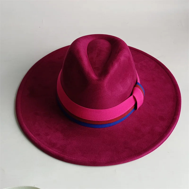 Suede Fedora Hat Wide Brim — Grayish Brown | KIMLUD