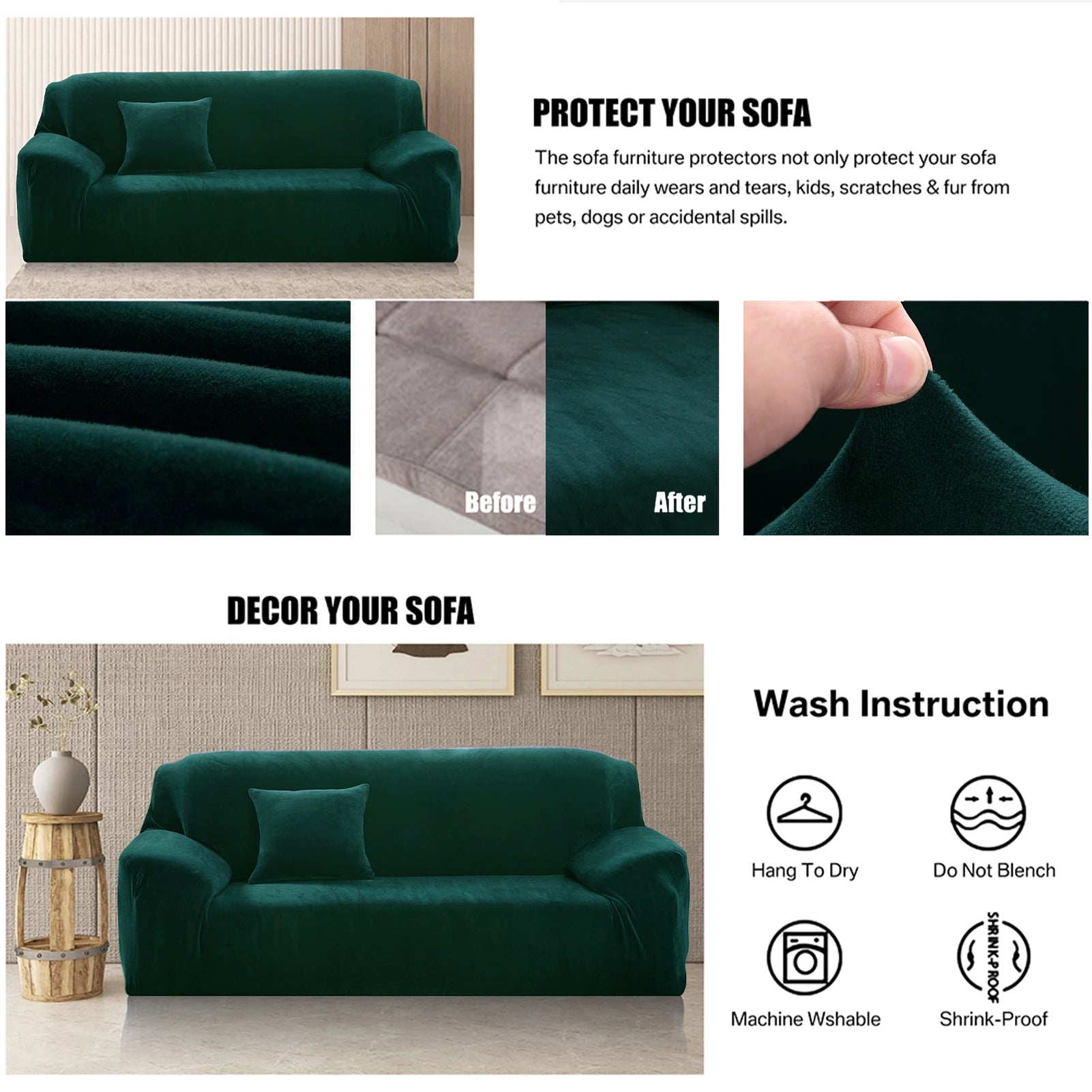 Velvet Sofa Cover Elastic Thick L Shaped Corner Sofa Slipcover for Living Room 1/2/3/4 Seater Stretch Cover for Couch Armchair