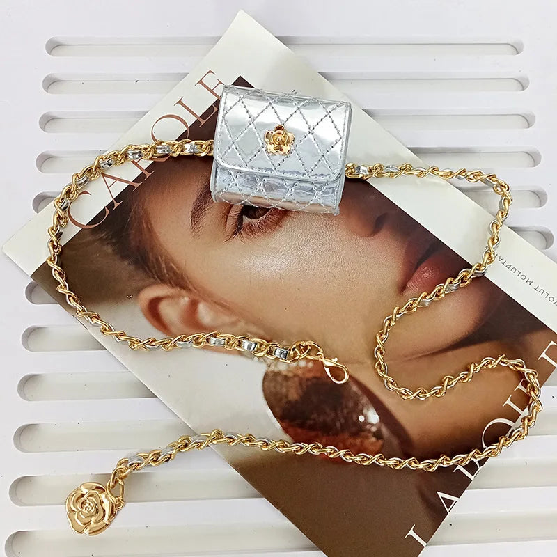 PU Belt Bag Girdle Chain Mini Waistpack — Camellia | KIMLUD