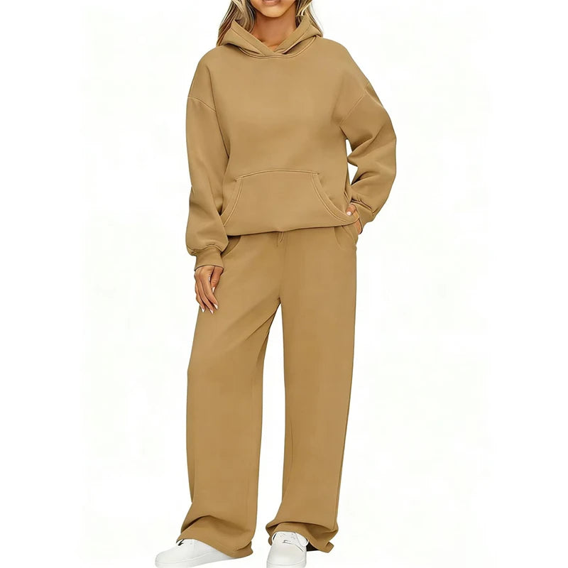 Terry Knit Hoodie Two-Piece Set Relaxed — Black | KIMLUD