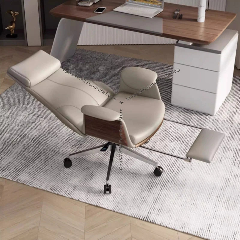 Genuine Leather Solid Office Chair — Beige | KIMLUD