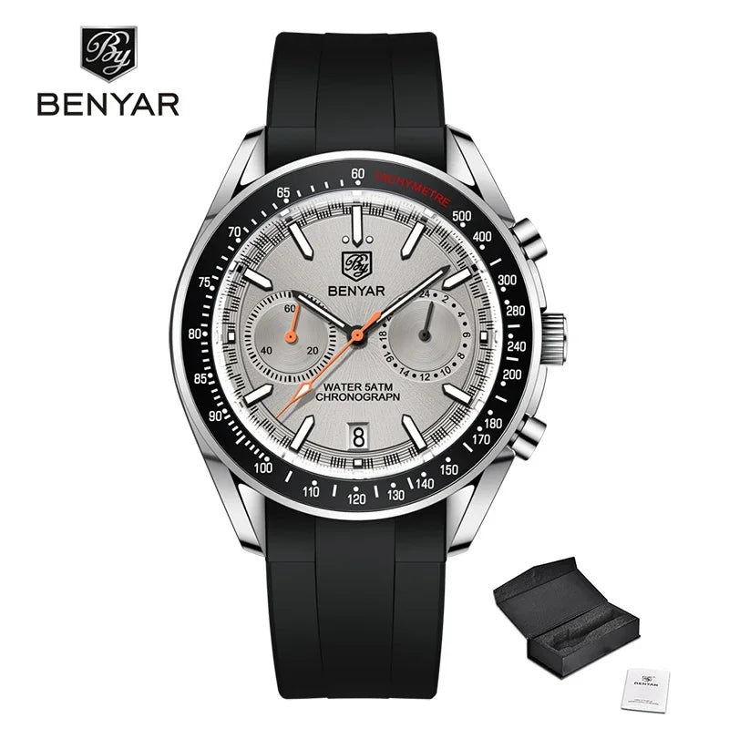 BENYAR Mens Watches Top Luxury Moon Watch For Men Quartz Chronograph Waterproof Military Sports Luminous Clock Reloj Hombre