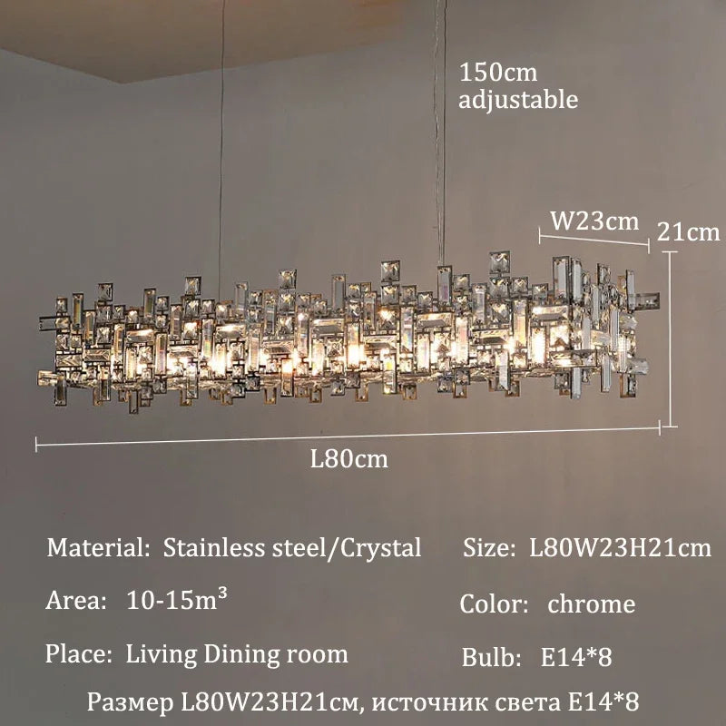 Postmodern light luxury square chrome crystal LED pendant light for living room dining room indoor home decoration E14 fixtures