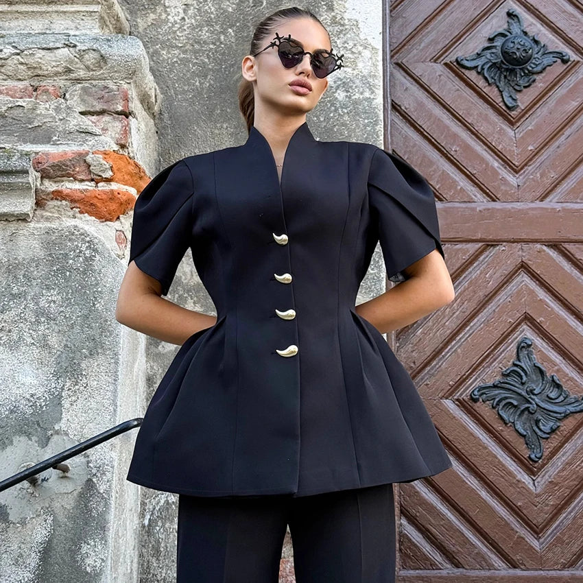 Linad Elegant Wine Red Puff Sleeve Woman Blouse 2026 Vintage Single Breasted Tops Spring Street Chic Black V Neck Ladies Tops