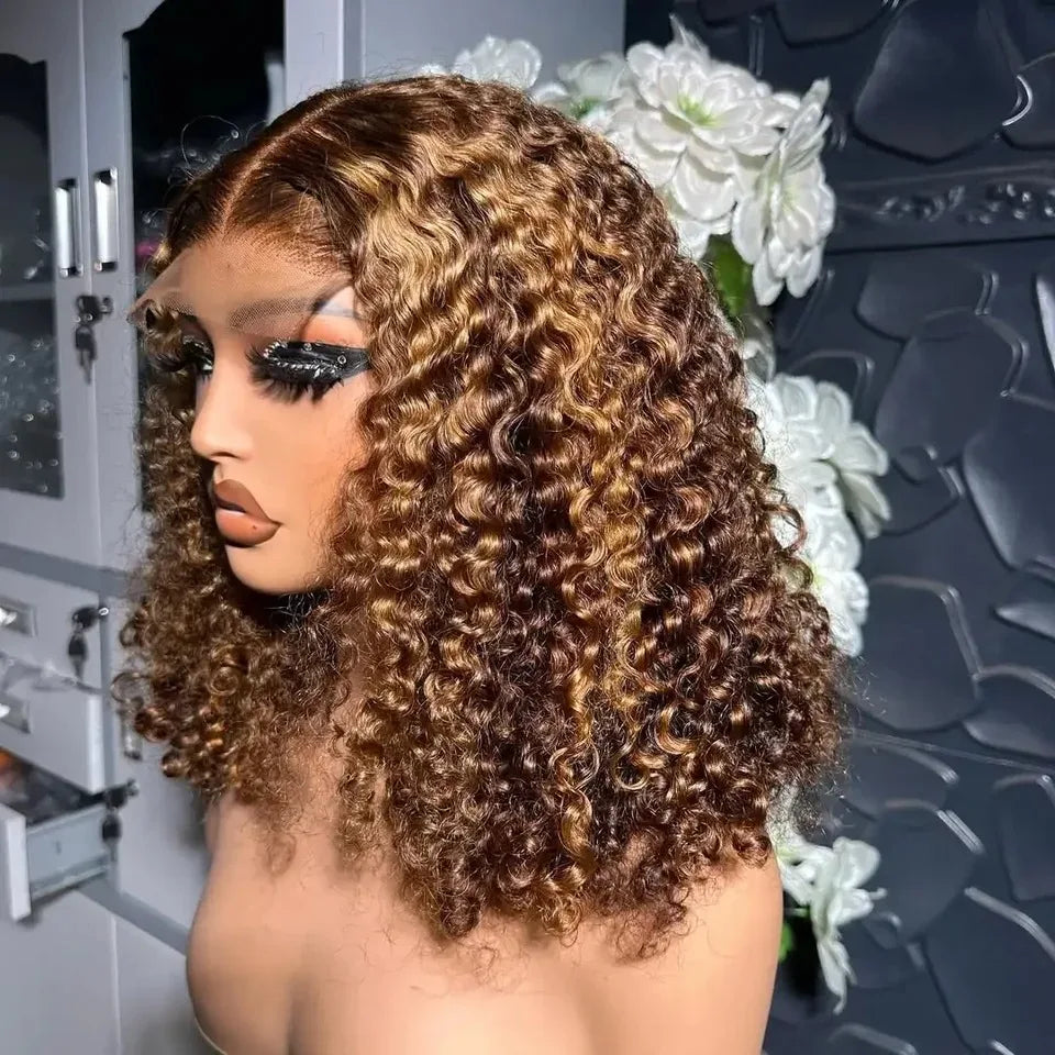 Bob Wig - Deep Curly Highlight - 100% Human Hair - 4/27 | KIMLUD