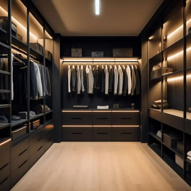 Modern Furniture Wardrobe Clothes Storage Walk-In Wardrobe Wardrobe Cabinet with Glass Door and Light Emitting Diode