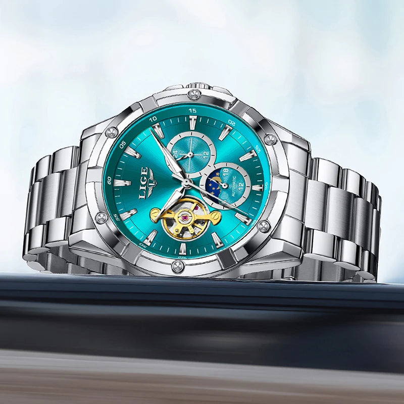 LIGE New Tourbillon Automatic Watches For Men Fashion Business Watch Men Luxury Sports Waterproof Men's Mechanical Wristwatch