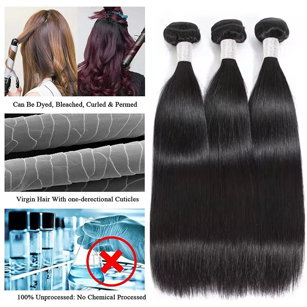 Human Hair Bone Straight Bundles Weft — Black | KIMLUD
