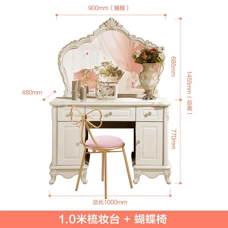 Wooden European Luxury Vanity Table With Arch Mirror — White | KIMLUD