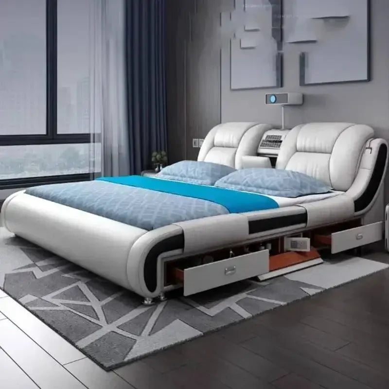 Queen Luxury Modern Double Bed Storage Multifonction Bedroom King Double Bed White Frame Smart Cama Box Casal Room Furniture