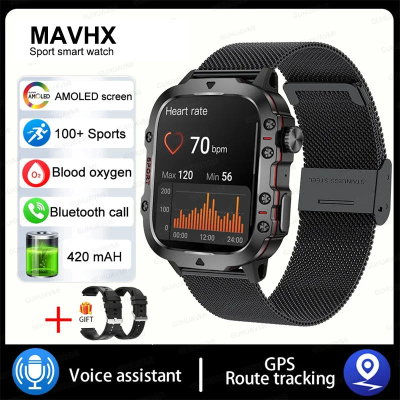 2024New Rugged Military Fitness Smart Watch Men For Android Xiaomi IOS 3ATM Waterproof Sport Ai Voice Calling Smartwatch Outdoor