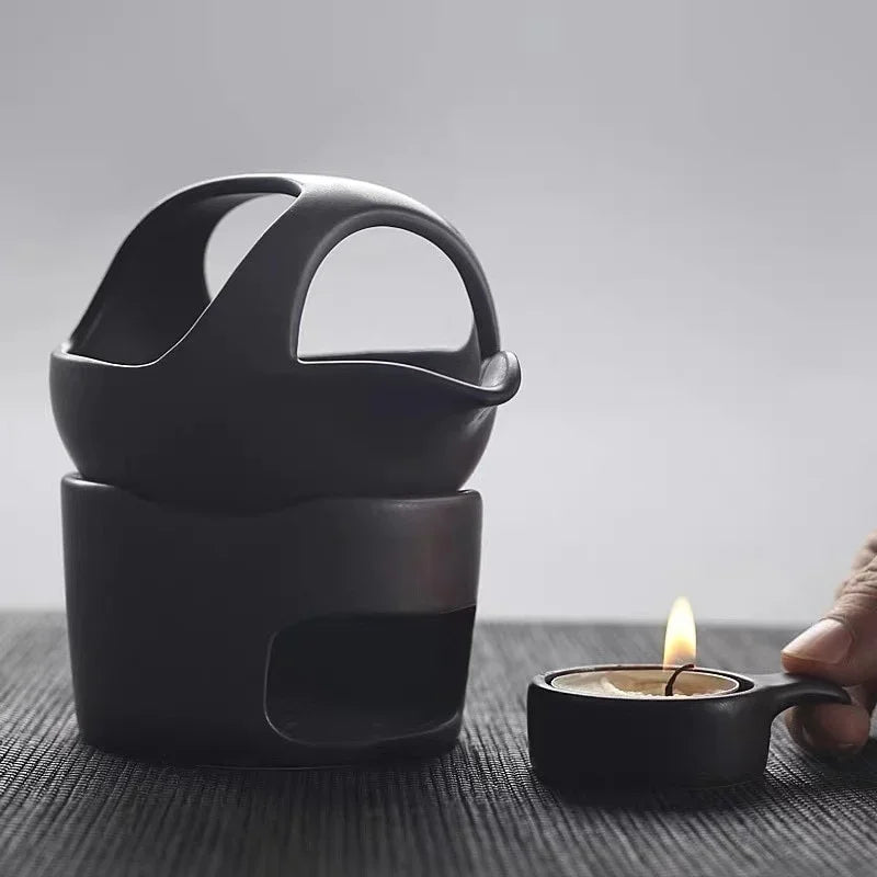 Ceramic Aroma Burner Coarse Pottery — Deep Black | KIMLUD