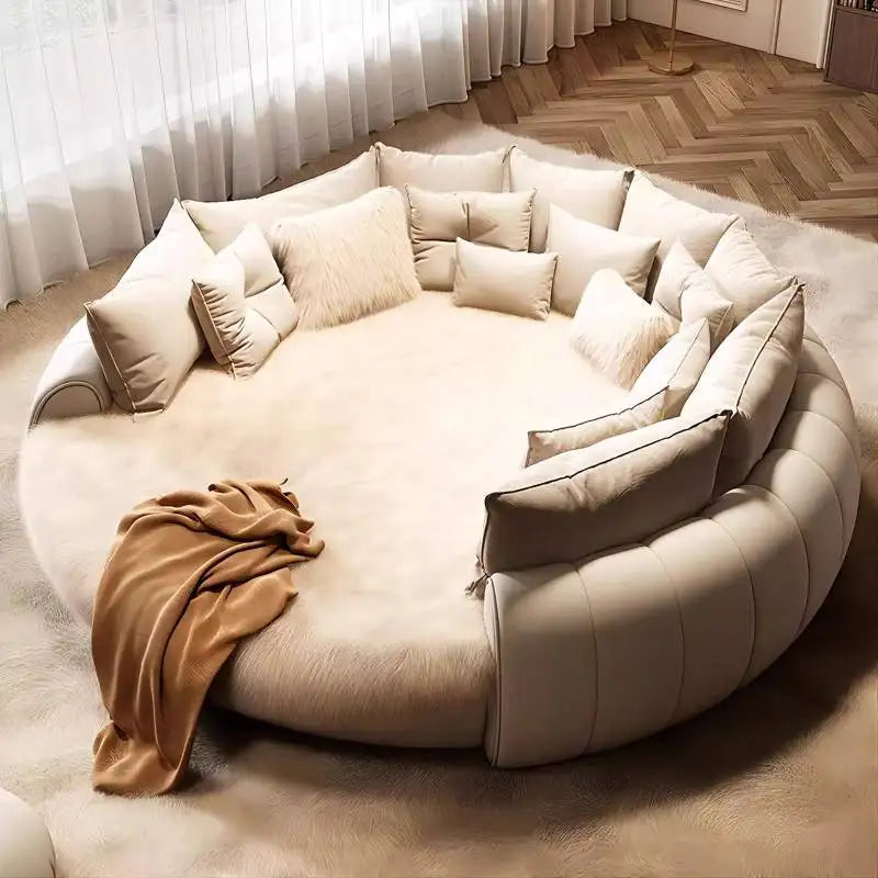 Leather Bed Circular Six-Foot Base — White | KIMLUD