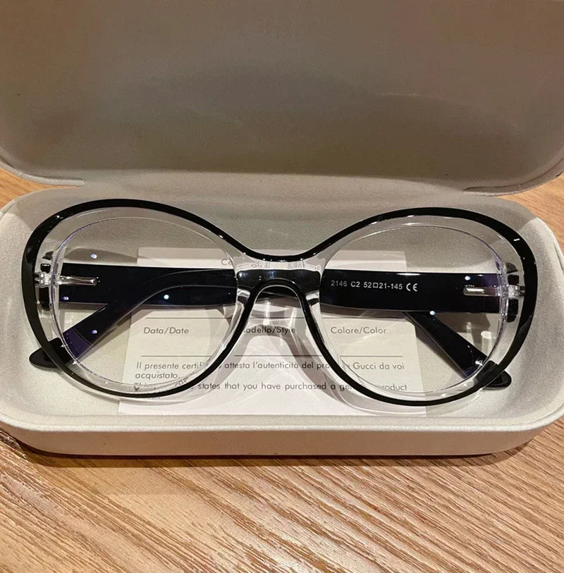 CLLOIO New Fashion Oval Transparent Frame For Women Anti Blue Light Reading Glasses Myopia Customizable Prescription Eyeglasses