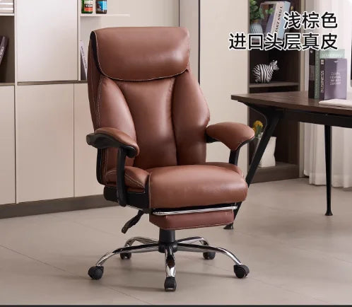 Leather Boss Chair Executive Swivel Office Chair With Height Adjustable Metal Frame — Black | KIMLUD