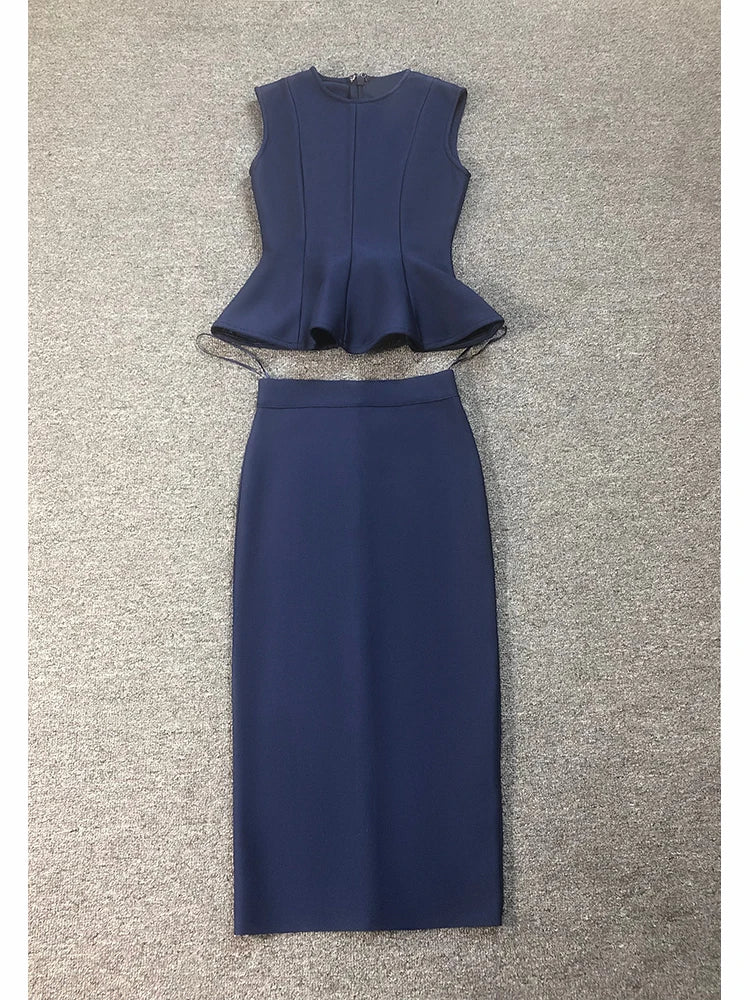 Two Piece Set – O-Neck Top And Midi Bodycon Skirt – Nylon | KIMLUD
