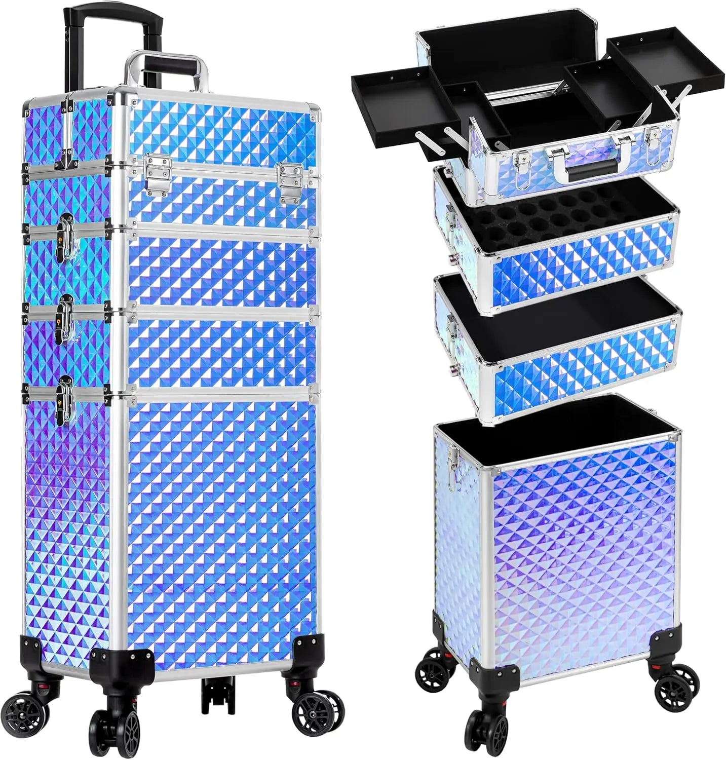 Rolling Plastic Travel Suitcases 4-In-1 Cosmetology Case Wheels — Black | KIMLUD
