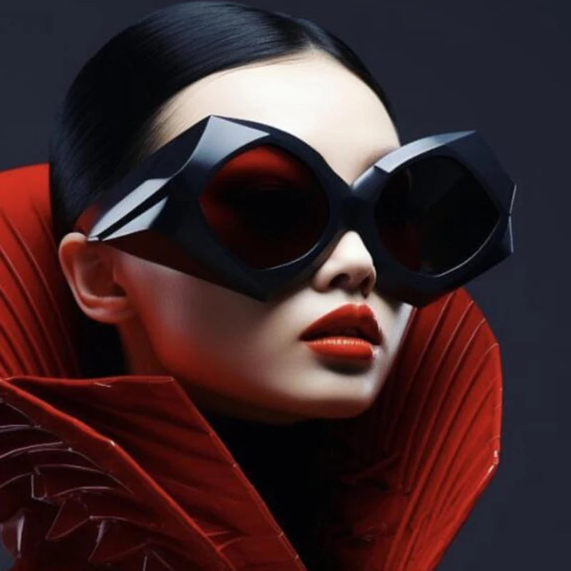Y2K Oversized Irregular Rhombus Sunglasses — Black | KIMLUD