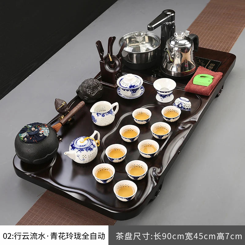 Porcelain Tea Set With Infuser And Hand Glazed Accents And Tray — White | KIMLUD