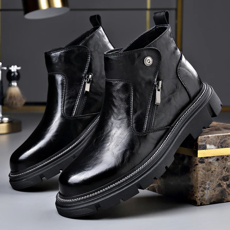 Men's Leather Boots – Non-Slip High Top Casual – Genuine Leather | KIMLUD