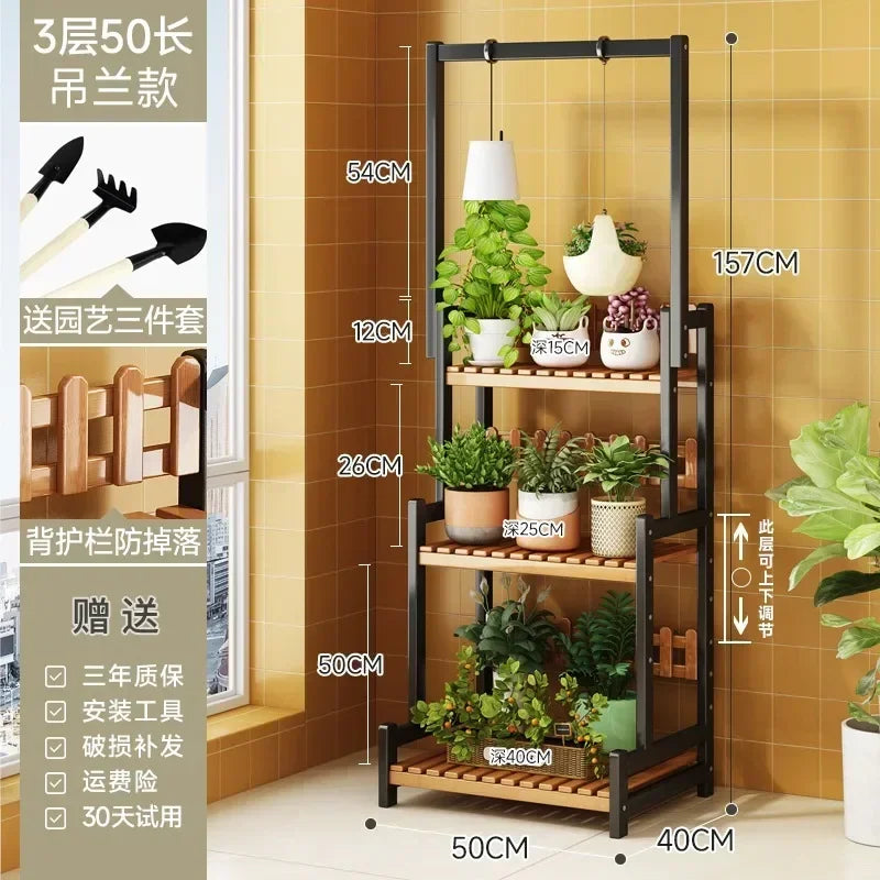 Bamboo Square Outdoor Plant Shelf Rack Five-Tier Display for Garden Outdoors — Black | KIMLUD